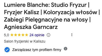 Widok zoptymalizowanej wizytówki Lumiere Blanche